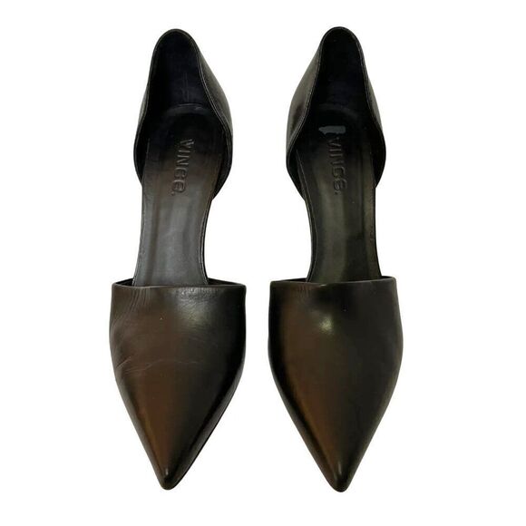Vince Claire Black Leather D'Orsay Pointed Toe Heels - Picture 2 of 7